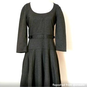Ann Taylor Grey Sleeve Belted Scoop Neck Dress